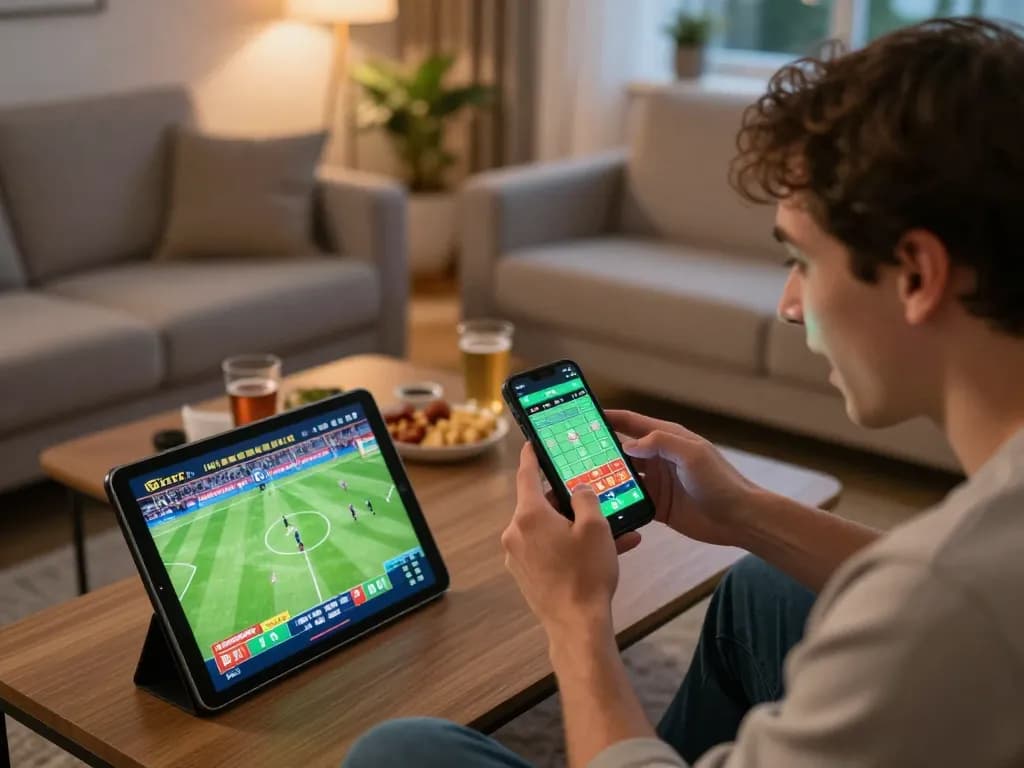 Engaging sports betting scene showcasing m109 smartphone usage with vibrant sports action displayed.