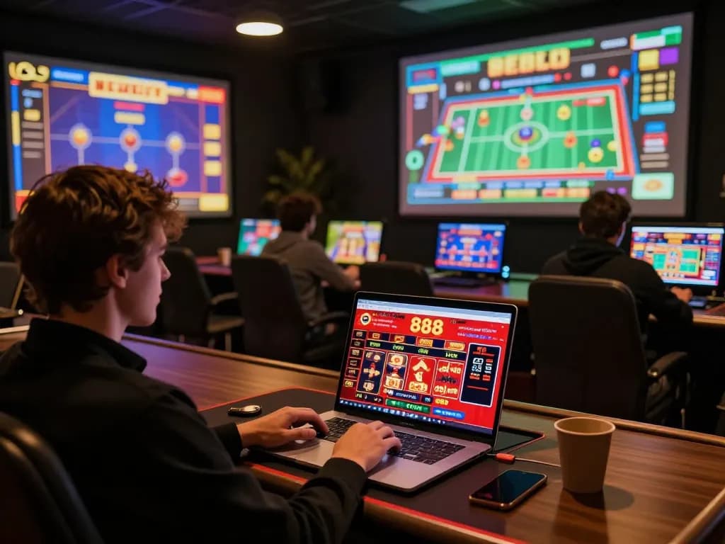 Engaging online gaming scene with red88 platform displayed on laptop, highlighting strategic gameplay.