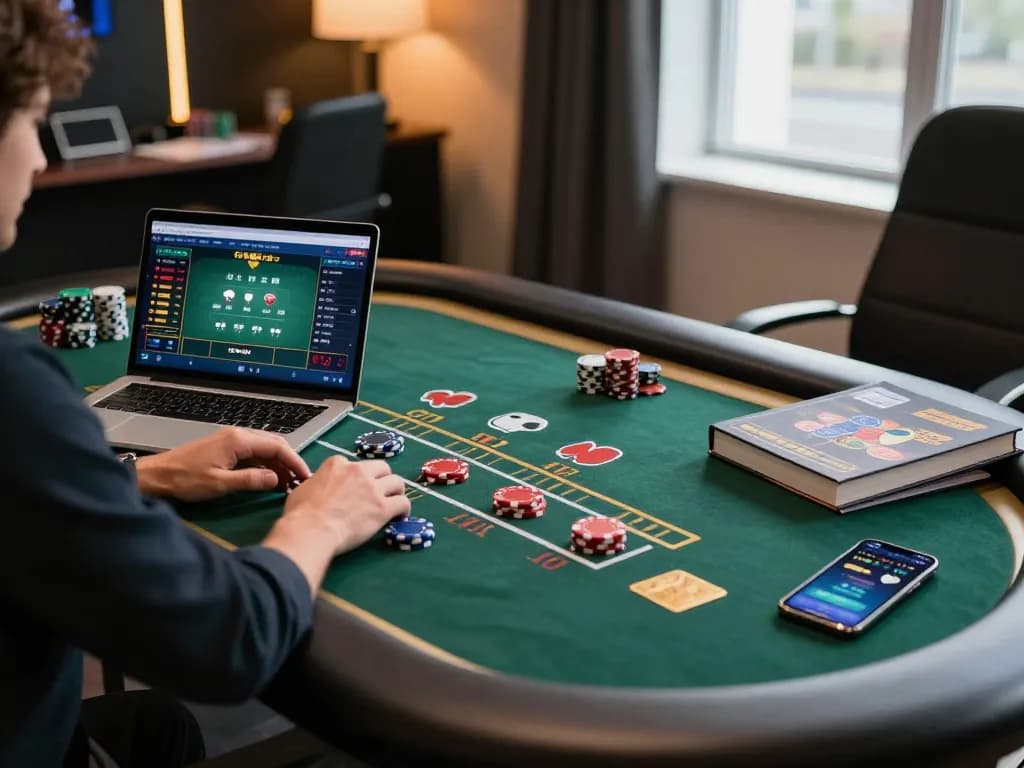 KP88 online gaming setup with player engaging in live dealer blackjack, showcasing immersive gambling experience