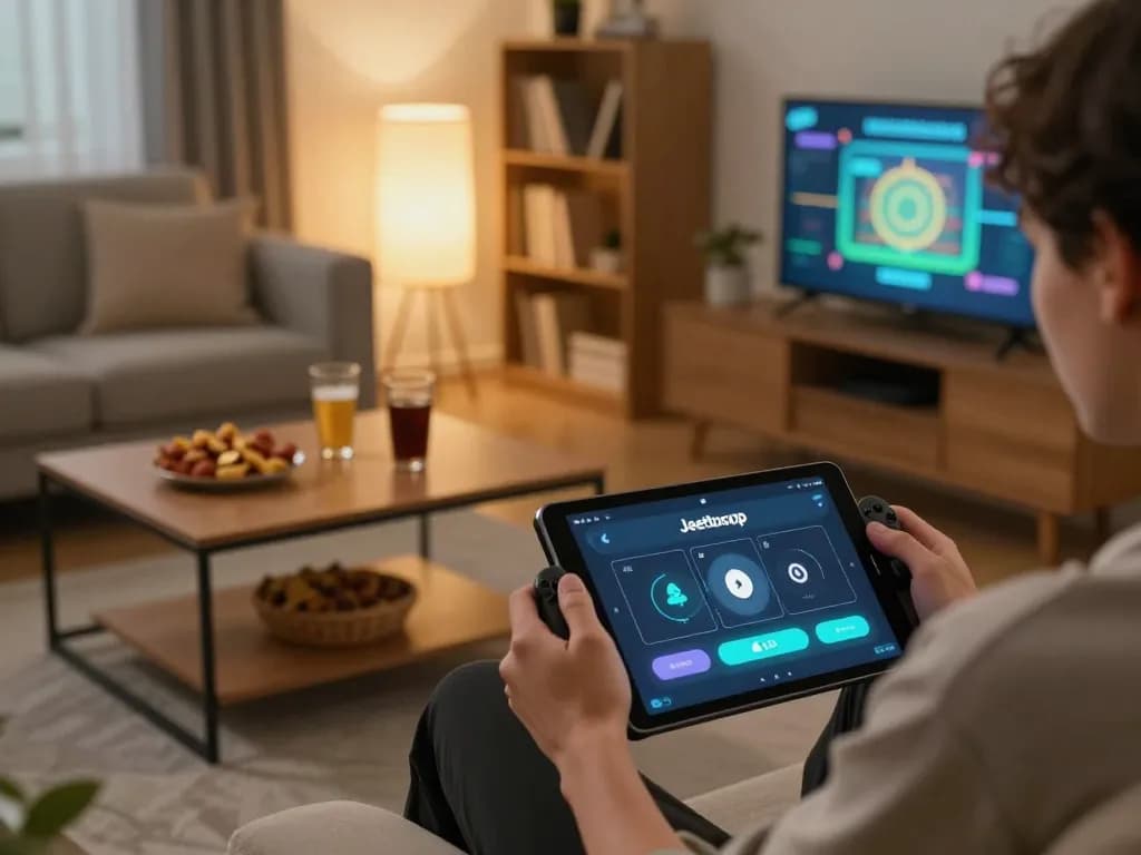 Person using the Jeetbuzz App on tablet for engaging online betting experience.