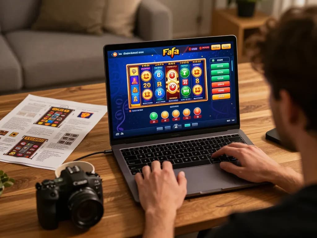 Player at home using Fafa 828 for online gaming, showcasing engaging gameplay and strategic notes.