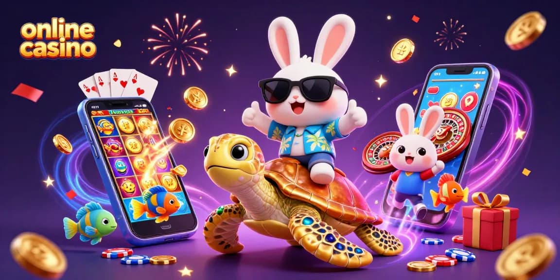 Engage in vibrant online casino fun with cartoon characters in a colorful gaming scene.