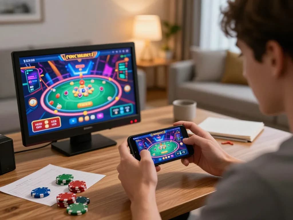 Player engaged in competitive mobile gaming with 9bet app, showcasing strategic gameplay.