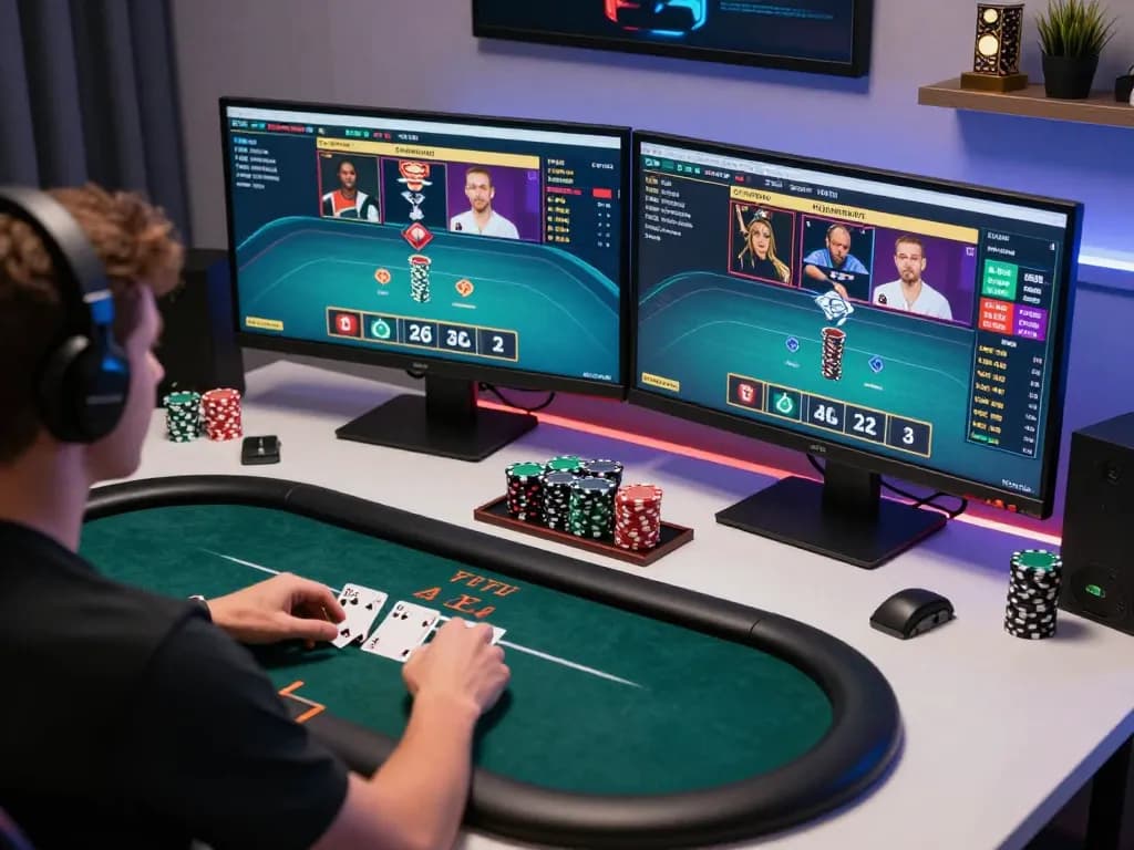 Pengalaman bermain game online yang menarik di https://www.josephineinteriordesign.com/floating-beds/ menampilkan seorang pemain yang fokus pada strategi poker mereka.