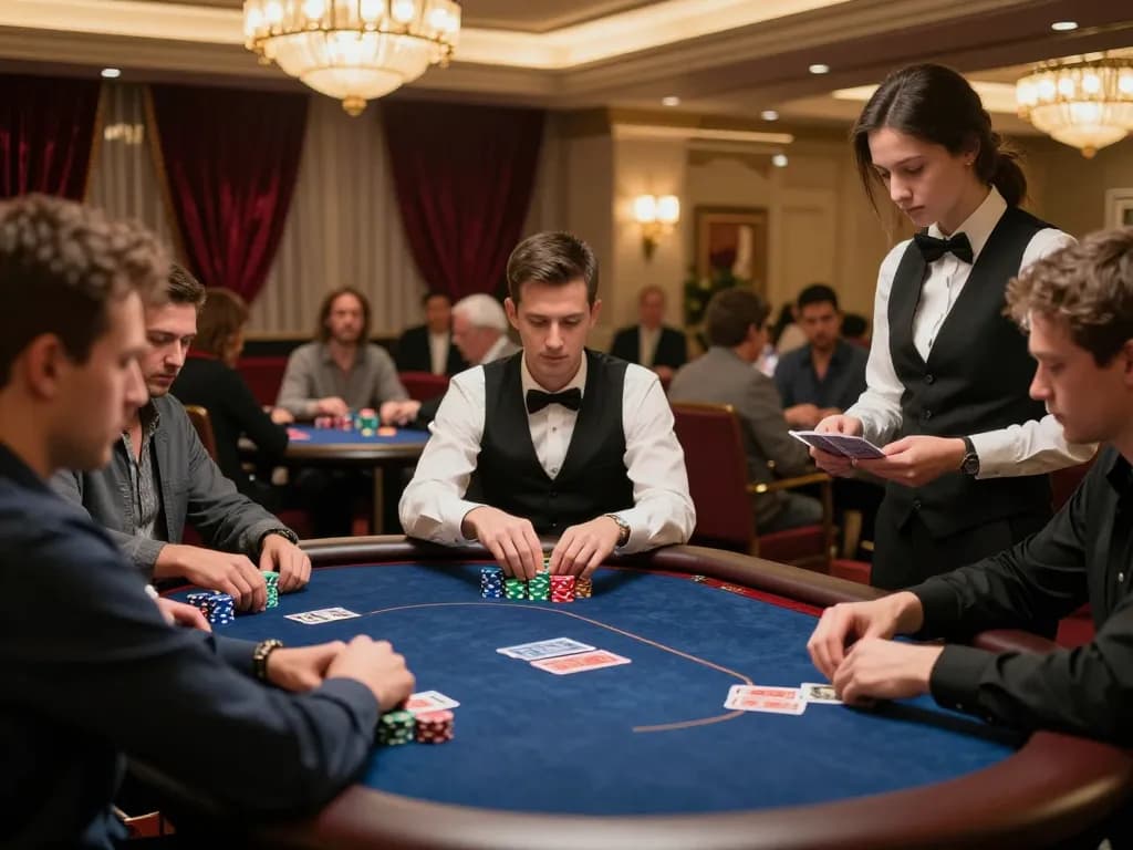 Players are engaged in an exciting poker game at the casino featuring RR88 KJC, showcasing strategic moves and competitive tension.
