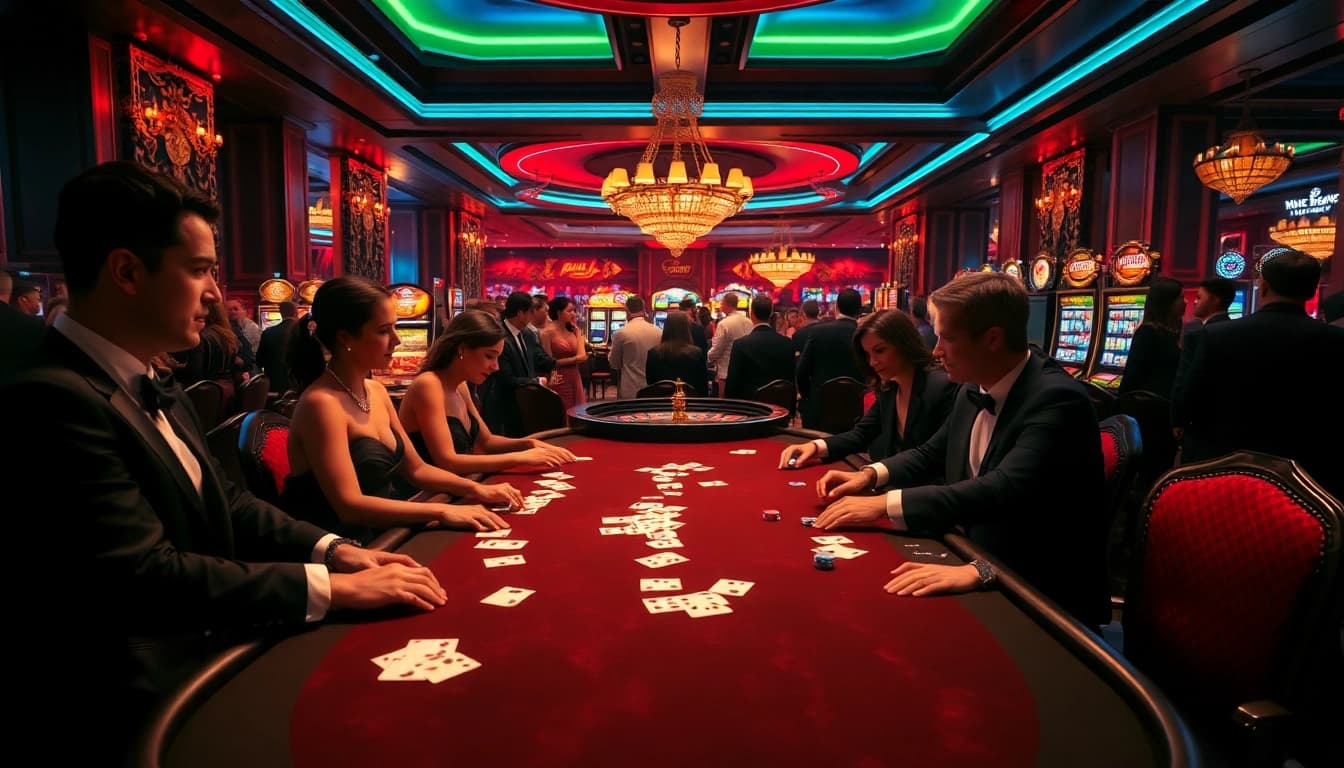 Experience the excitement at the B52 club with vibrant poker games and luxurious casino elements.
