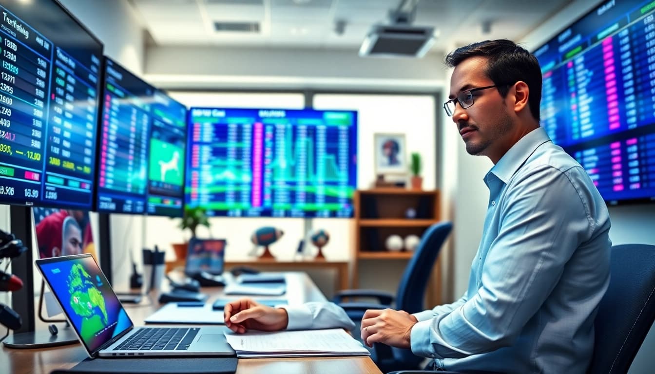 Expert analysis of keo nha cai in a modern sports betting office with real-time data.