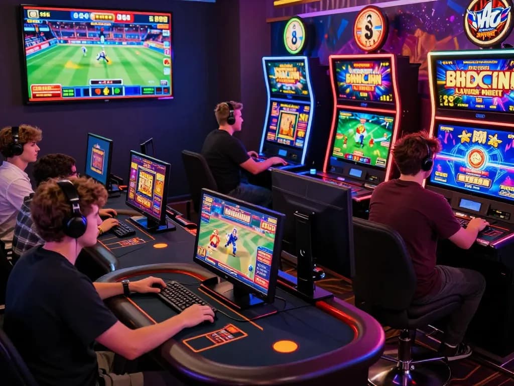 Players enjoying exciting games at Luckywin's online casino platform in a vibrant digital atmosphere.
