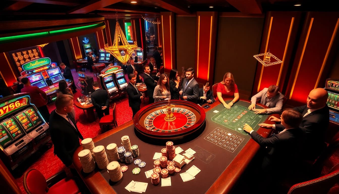 SODO casino table excitement with vibrant colors, poker chips, and enthusiastic players