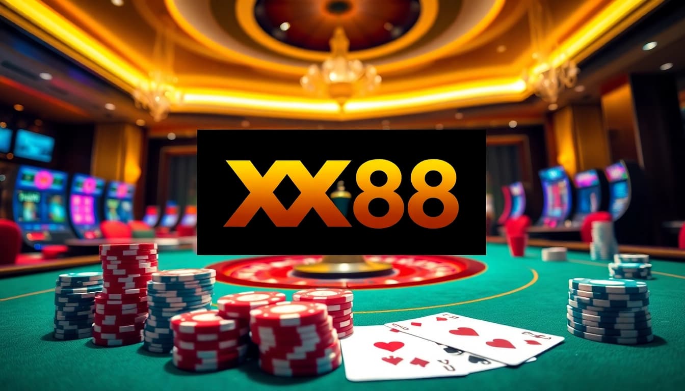 Experience the thrill of XX88 with vibrant casino tables and exciting gambling visuals.