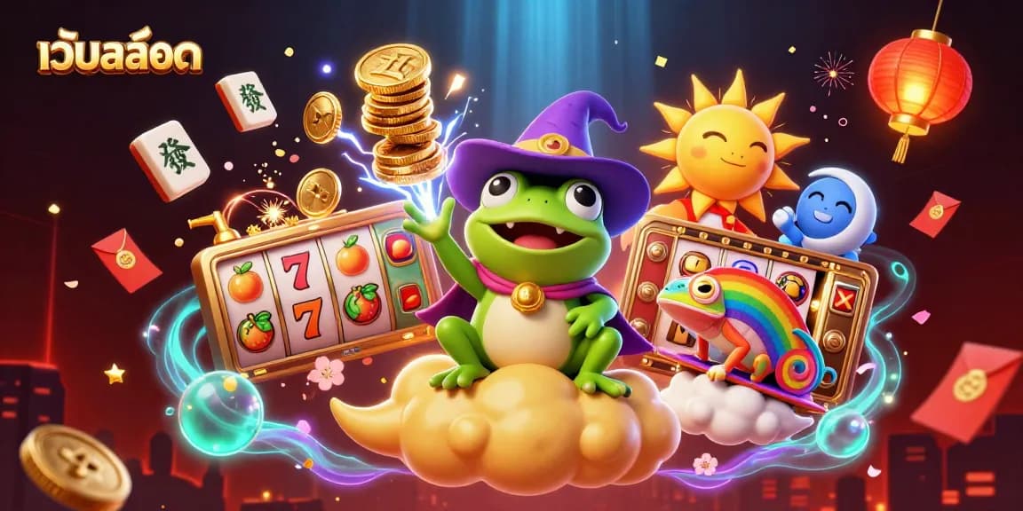 Spin the reels and relish the thrill of เว็บสล็อต with a vibrant scene of winning symbols and joyful characters.
