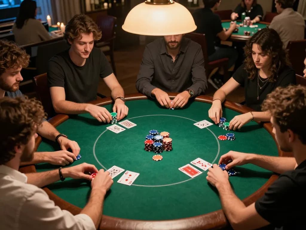 Players enjoying a friendly game night at taixiusunwin.art, showcasing poker strategy and excitement.