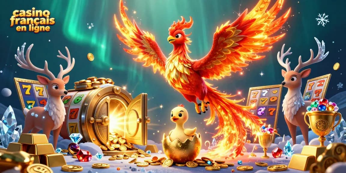 Experience thrilling action at casino francais en ligne with a vibrant scene featuring a phoenix and treasures.