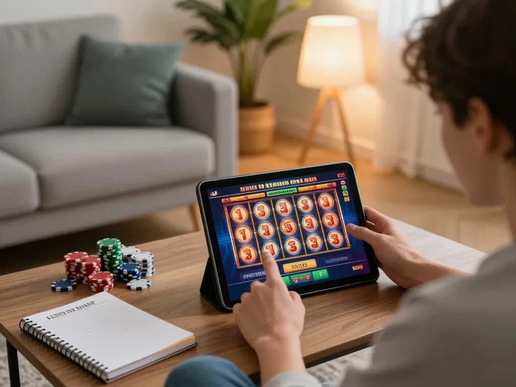 NAGA2000 gaming experience on a tablet in a cozy home setup with personalized strategy notes and engaging slot visuals