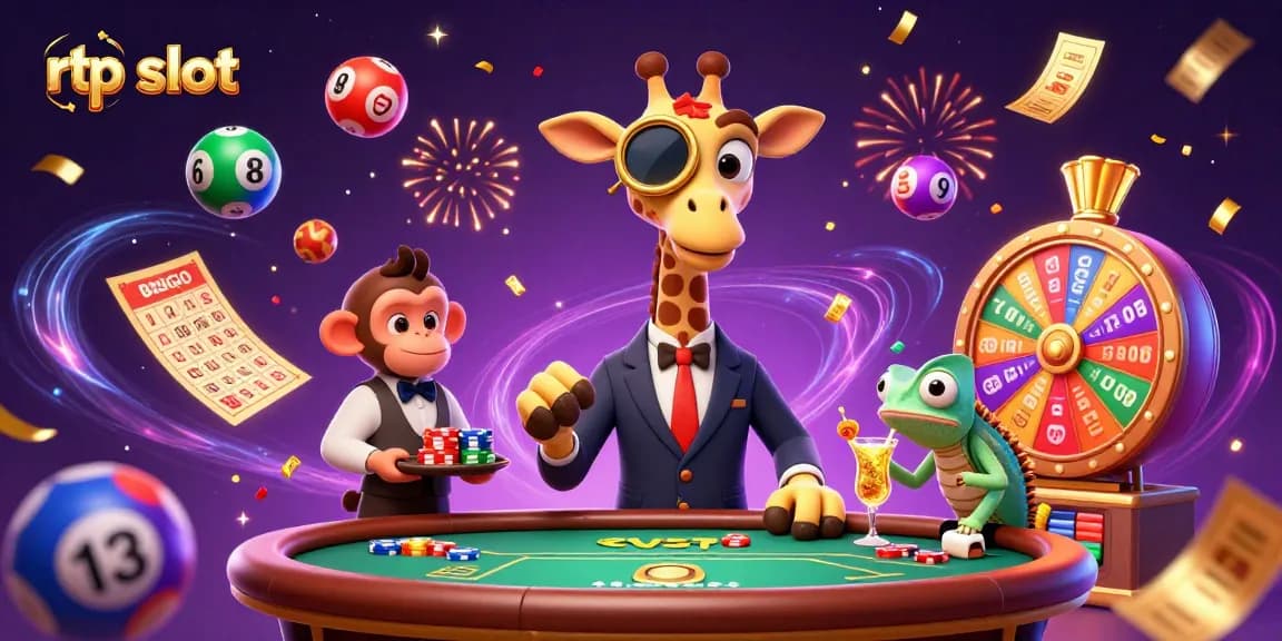 Experience rtp slot thrills as colorful lottery balls and celebrations fill the casino scene.