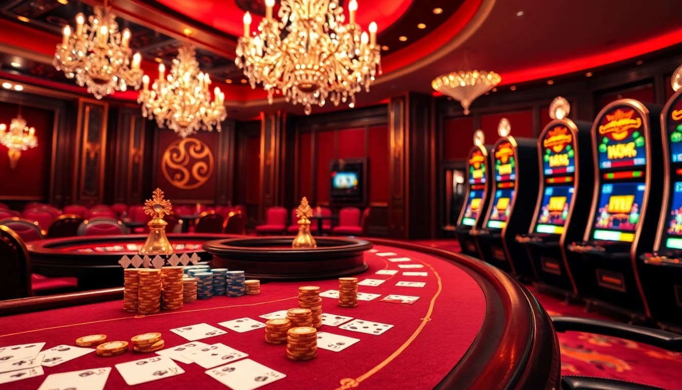Sodocasino vibrant casino scene featuring exciting tables, roulette wheel, and luxury decor.