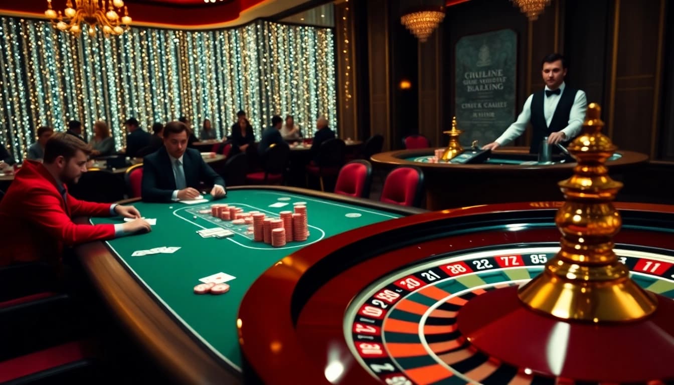 Exciting poker game at a luxurious casino, showcasing Nhà cái uy tín and strategic gameplay.