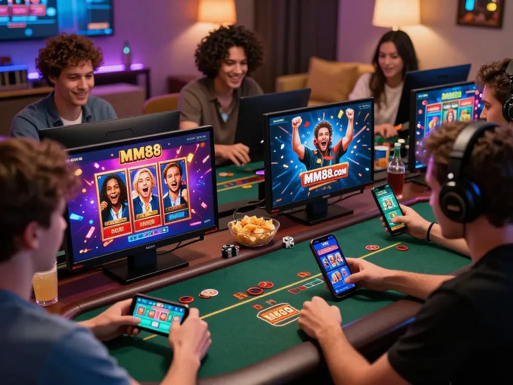 Engaged players celebrating wins on MM88.COM online gaming platform.
