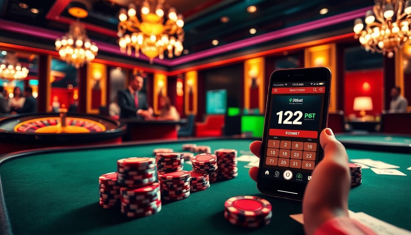 Experience the thrill of playing 123bet at a luxurious casino table with vibrant poker chips.