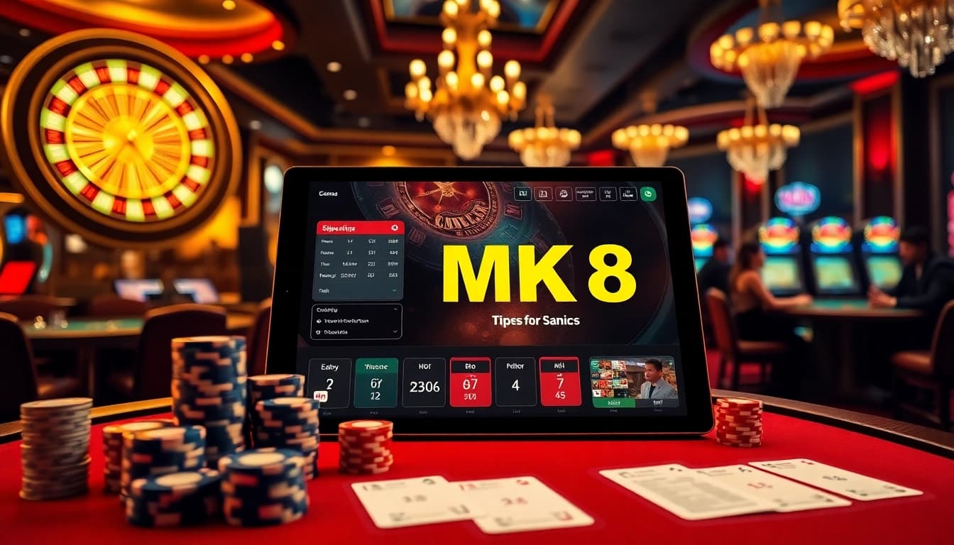 MK8 gambling action at a luxurious casino table featuring roulette and poker chips.