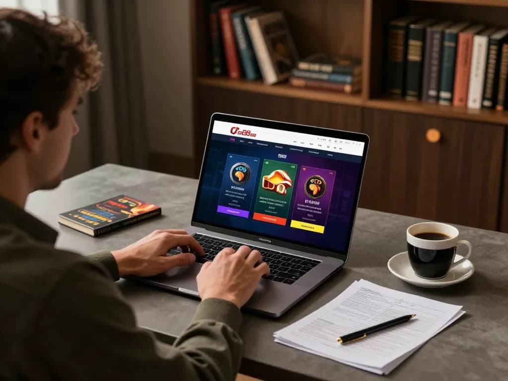 Play at Ta88's online casino on a cozy home desk with strategic notes and a laptop interface for exciting gaming