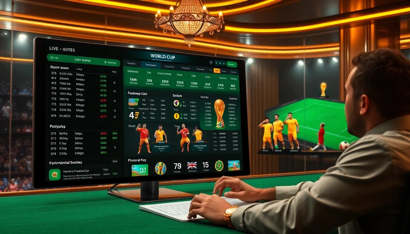 Experience แทงบอลโลก with a vibrant online betting interface featuring live scores and betting options.
