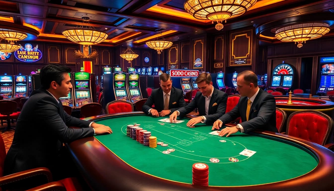 Experience the thrill of winning at SODO Casino with an intense poker game and vibrant atmosphere.