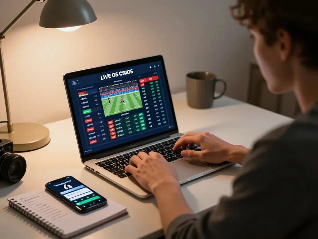 Focus on online gambling strategies at sin88 with live sports betting on a laptop.