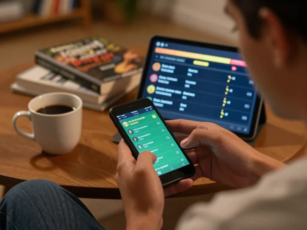 Nyalabet player analyzing betting odds on smartphone for responsible gambling.