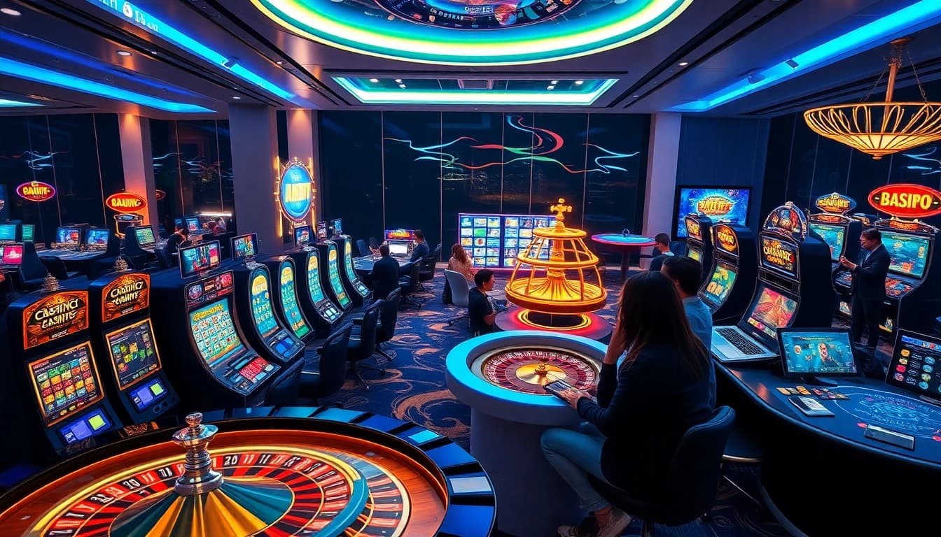 Experience the thrilling world of F8BET COM with a vibrant online casino atmosphere, showcasing interactive games and luxury.