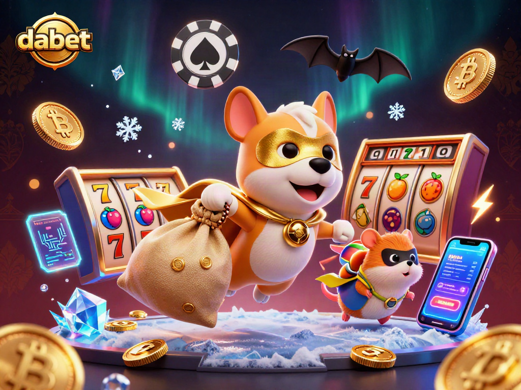 dabet tối ưu hóa hình ảnh với chú chó siêu anh hùng và đồng hành, cùng biểu tượng poker chip.