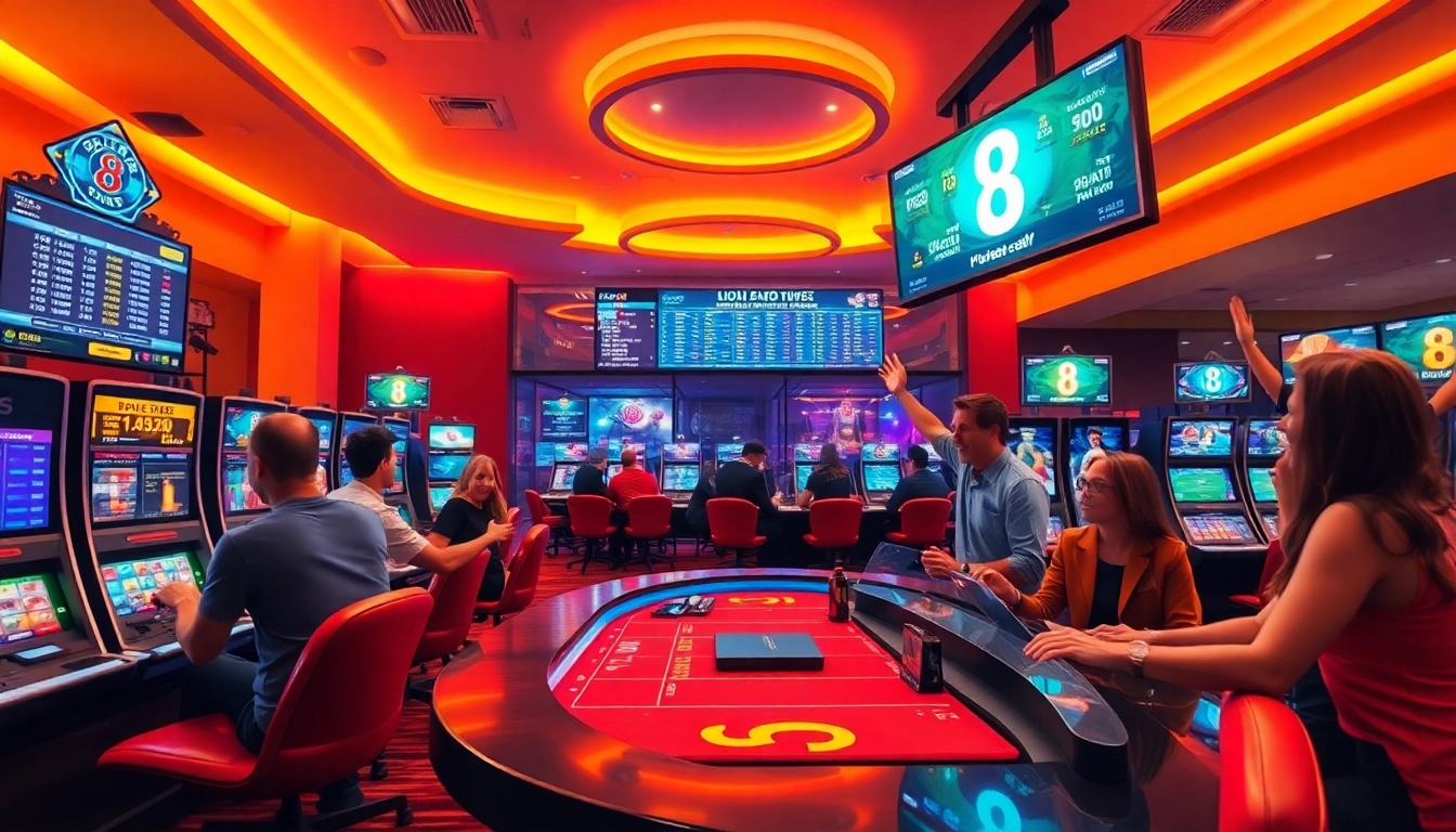 Exciting online gaming experience at 8s casino with vibrant atmosphere and happy players.