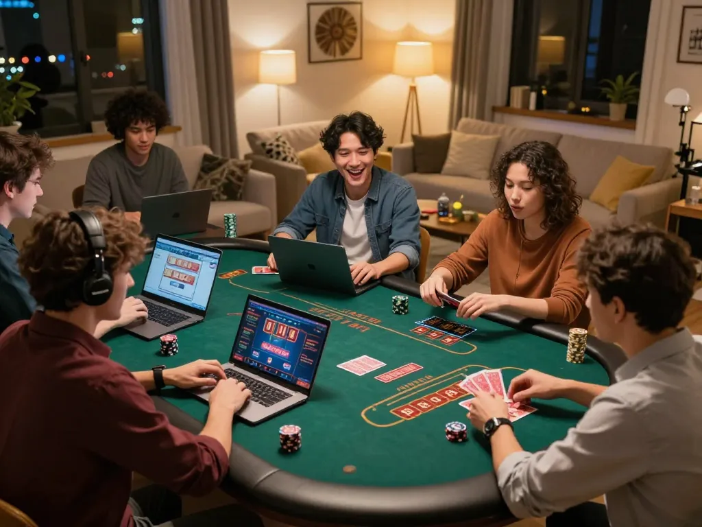 Engaging in strategic gameplay at vipwin online casino during a friendly home gaming night.