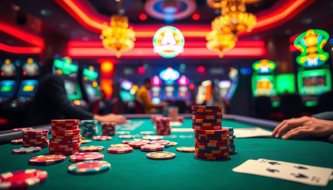 Permainan poker online di meja kasino yang menampilkan suasana kompetitif yang menegangkan.