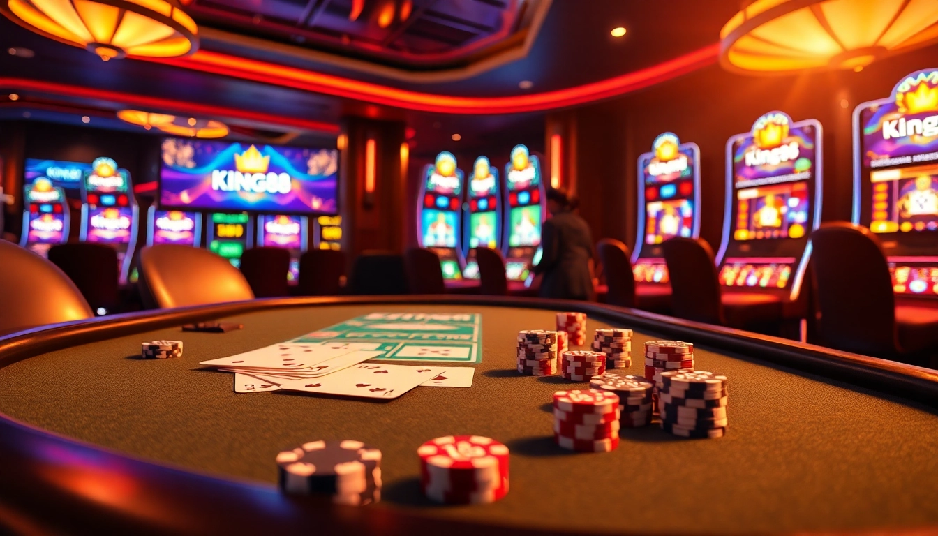 Engage in thrilling gaming action with King88 at a luxurious casino table setup.