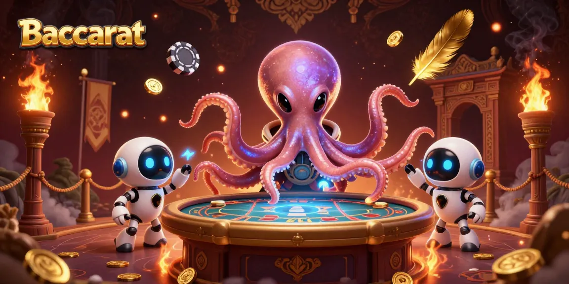 Experience Baccarat with a 3D alien octopus at a holographic table, showcasing exciting game dynamics.