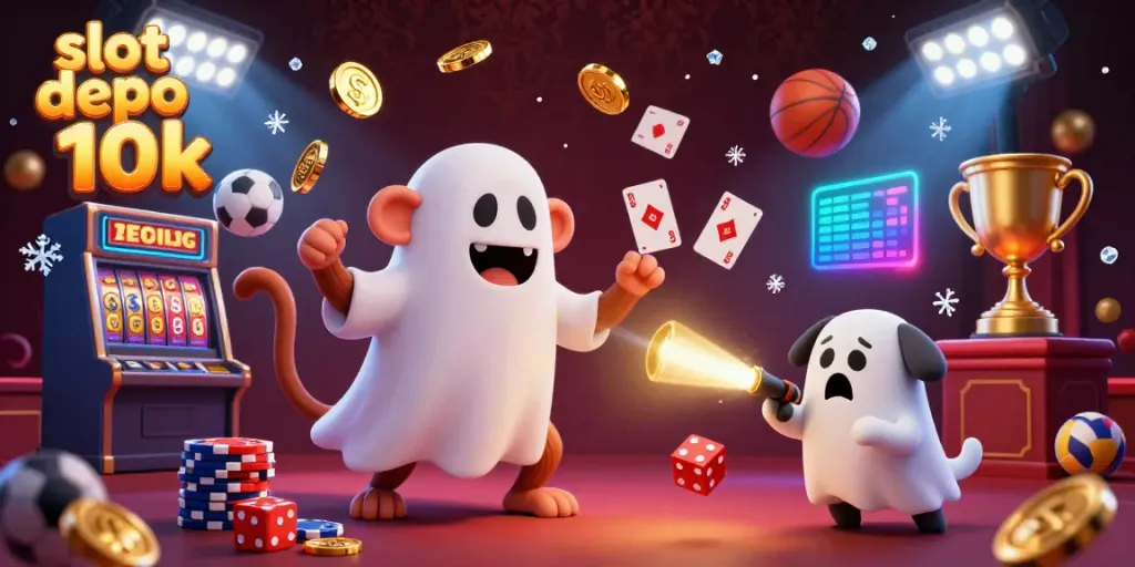 Bermain slot depo 10k dengan menyenangkan menggunakan karakter unik dalam ilustrasi judi.