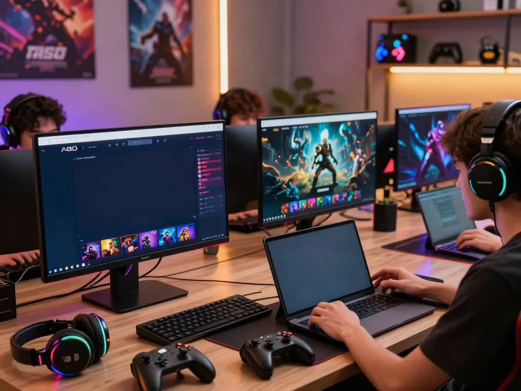 A80 online gaming platform showcasing diverse players engaging with digital games in a vibrant gaming room.