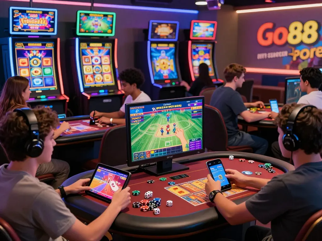 Go88 vibrant online gaming platform with players enjoying various interactive casino games and sports betting in an engaging environment.