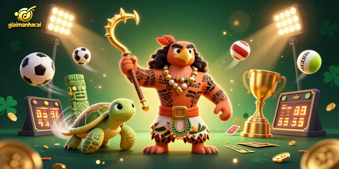 Engage in thrilling gameplay with giaimanhacai featuring a vibrant illustration of casino joy with sports betting elements.