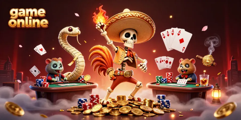 Engage with the vibrant game online scene featuring dynamic characters celebrating around a poker table.