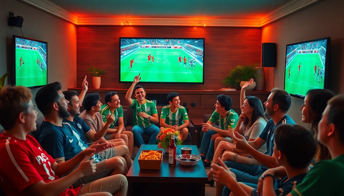 Cakhia TV brings soccer fans together in a vibrant living room celebrating live matches.