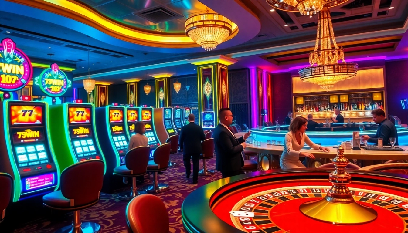Experience the excitement of gaming at 78WIN's luxurious casino with vibrant slot machines and thrilling tables.