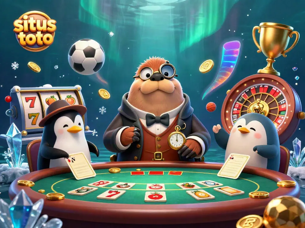 Jelajahi situs toto yang menarik dengan walrus dan dealer-penguin dalam 3D.
