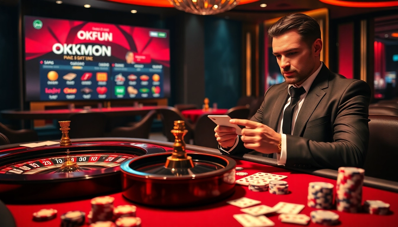 Experience thrilling games at OKFUN casino with vibrant poker and roulette action.