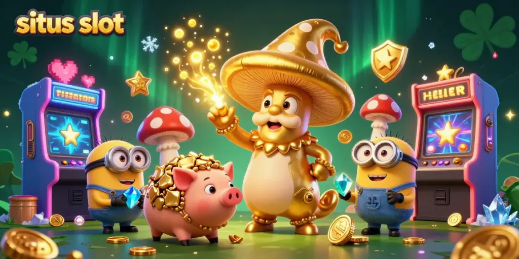 Menangkan permainan di situs slot dengan ilustrasi detail kasino 3D dan karakter menarik.