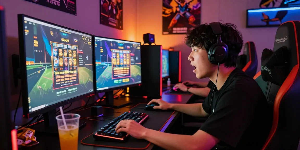 Intense gaming moment with player focused on OSAKA88 login page, surrounded by vibrant LED lights.