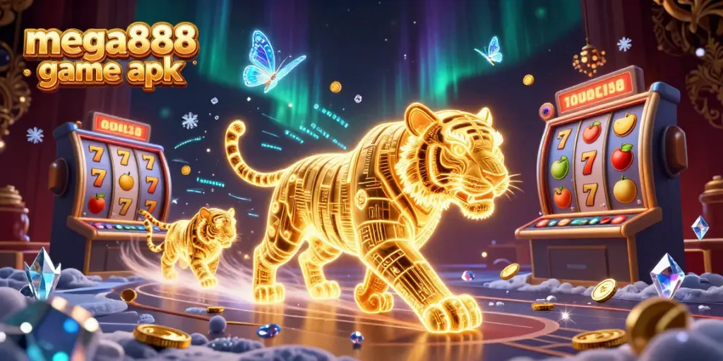 Engage with the mega888 game apk in a vibrant, dynamic digital casino teeming with slot reels and energies.