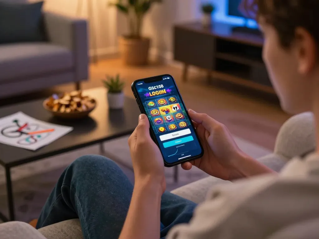 Akses Gsc108 Login di smartphone, menikmati permainan slot yang menarik dari lingkungan rumah yang nyaman.