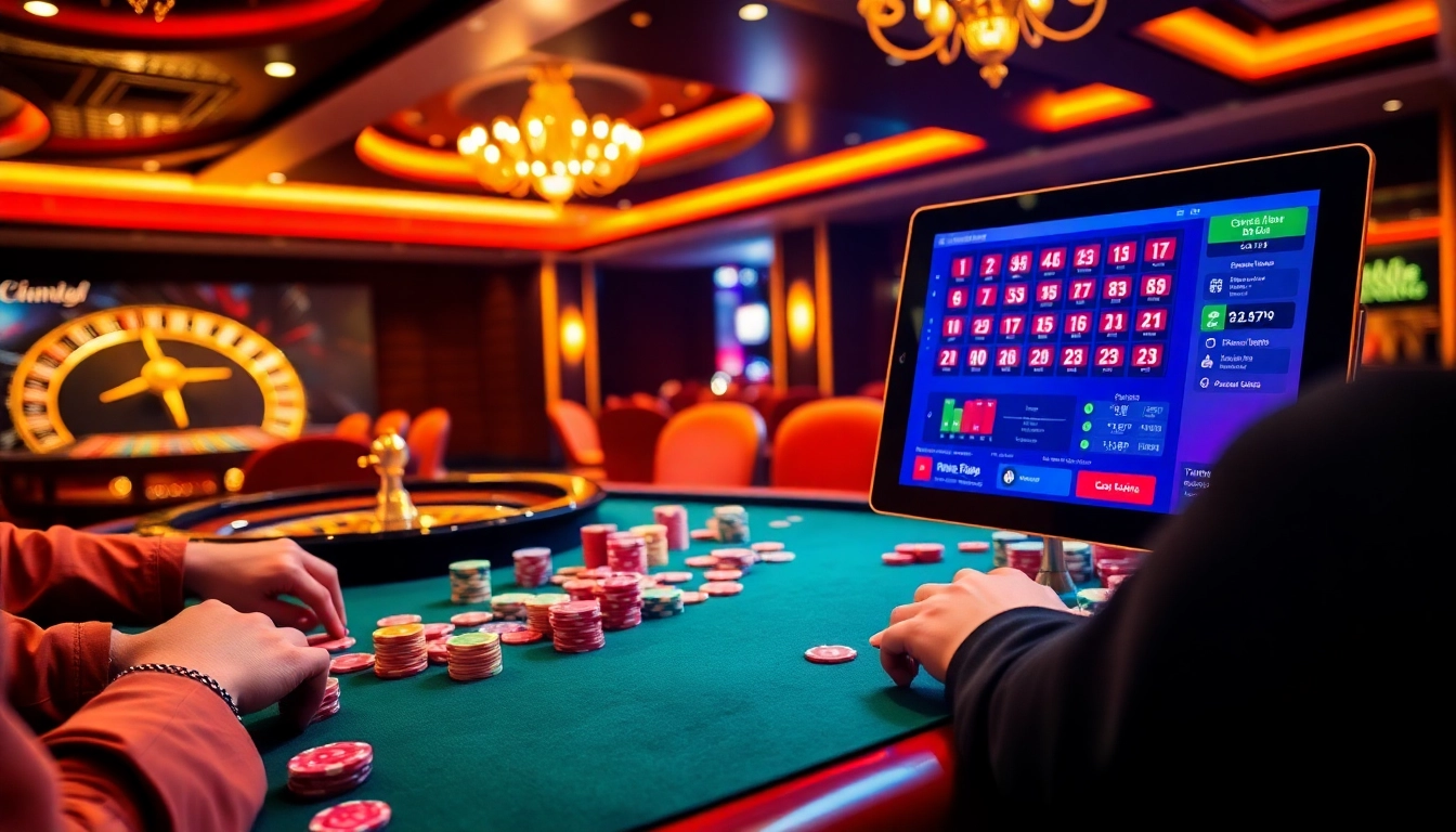 Engaged players experiencing excitement with B52’s dynamic poker and roulette games in a luxurious casino.